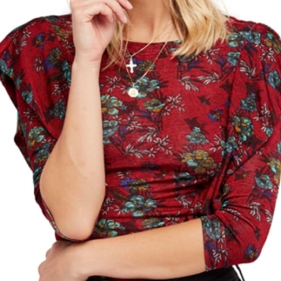 NWT Free People Dock Street Red Floral Top - Picture 2 of 3